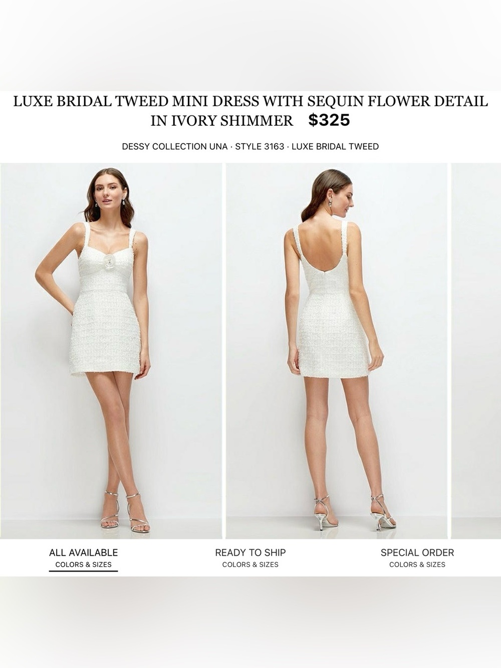 Dessy Collection Ivory Tweed Sequin Flower Mini Dress